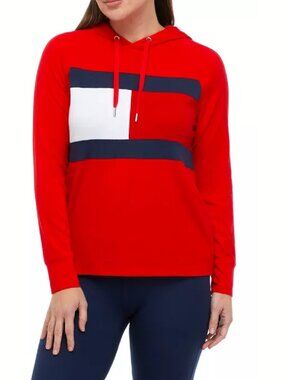 new Sz XL Tommy Hilfiger Sport Women's Lightweight RED LongSleeve Hooded T-Shirt